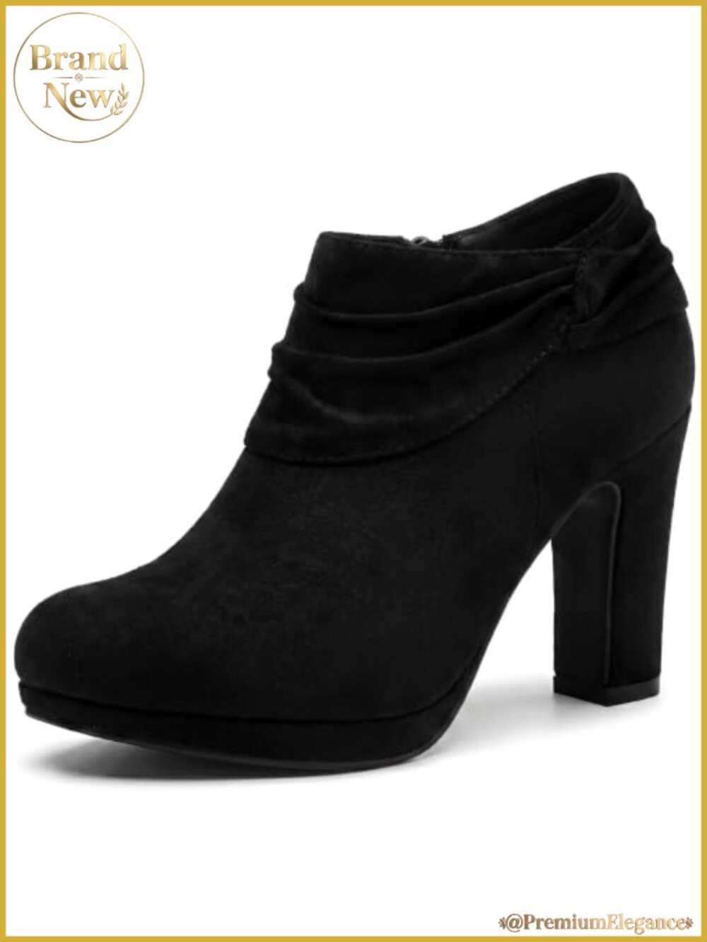 Faux Suede Slouch Chunky Heel Platform Ankle Booties Side Zip